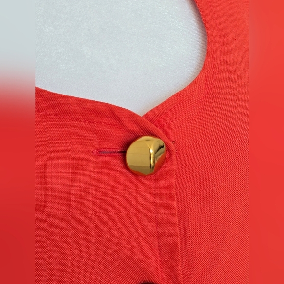 Vintage Adele Simpson Orange Linen Dress | Gold Button Sheath - Picture 5 of 11